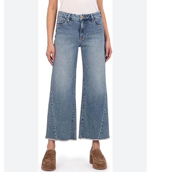 Kut from the Kloth Denim - Kut from the Kloth Wide Leg Raw Hem Jeans Blue Denim Size 14